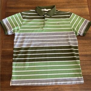 LACOSTE Polo Shirt Mens Size 7 Green Striped Pique Short Sleeve *Flaw*